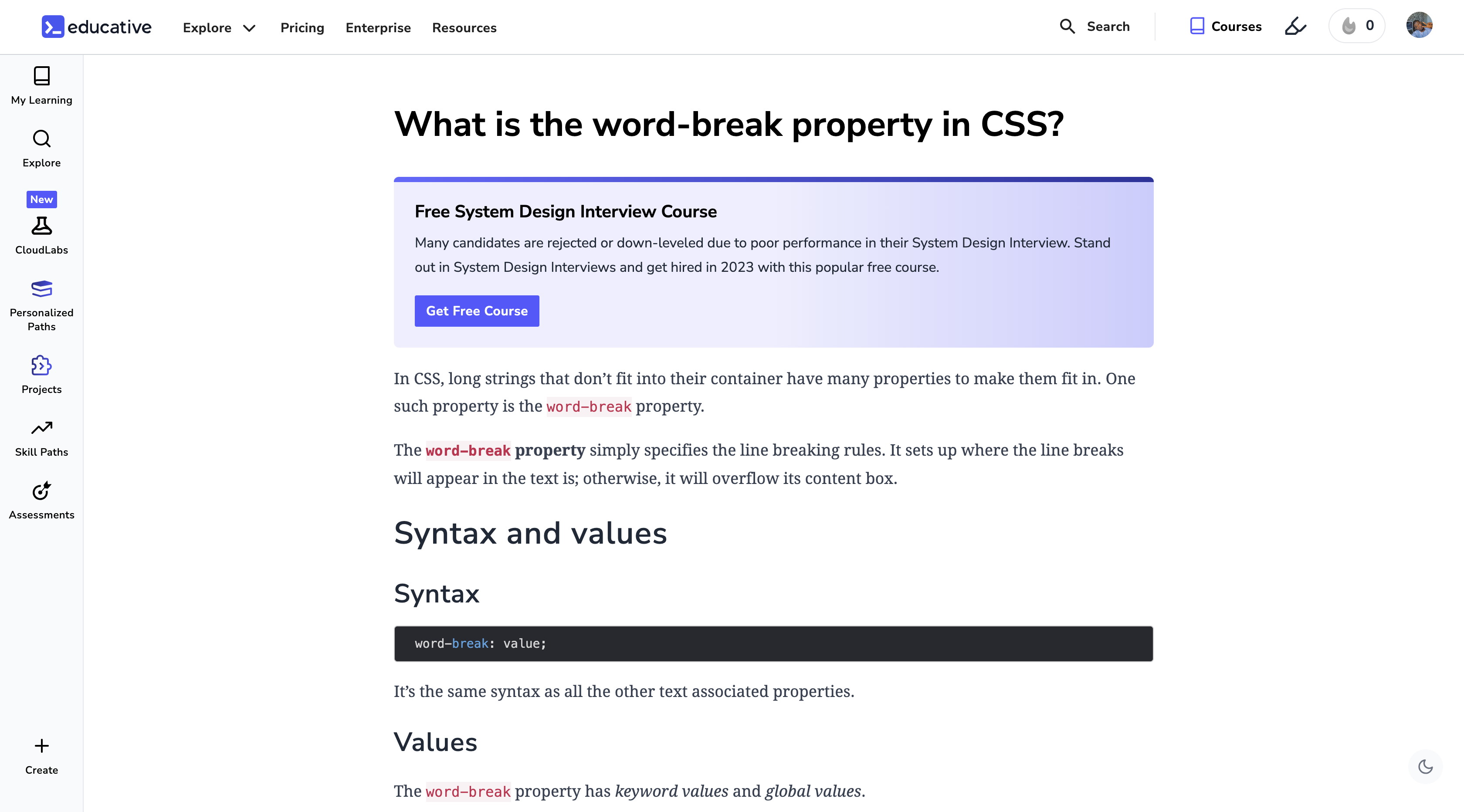 What is the word-break property in CSS?